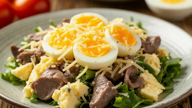 Салат с куриными сердечками